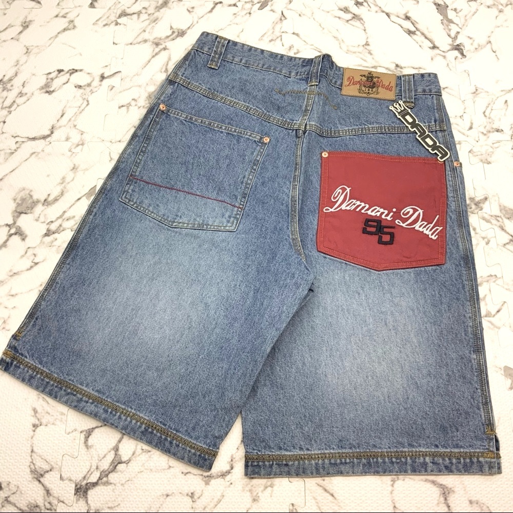 Men's Dada Mid Blue Red Pocket Denim Shorts